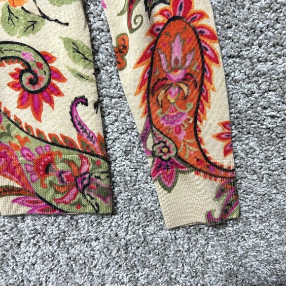 Talbots Petites Womens Sz M Sweater V Neck Floral & Paisley Print Merino Wool - Picture 3 of 7